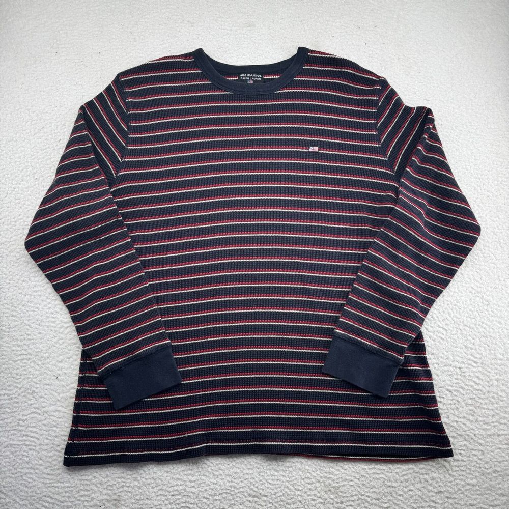 Vintage Polo Jeans Co Ralph Lauren Sweater Mens Large Blue Striped Crewneck USA